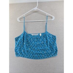 Victoria's Secret Large Turquoise Sheer Chiffon Sequin Beaded Cami Crop Top